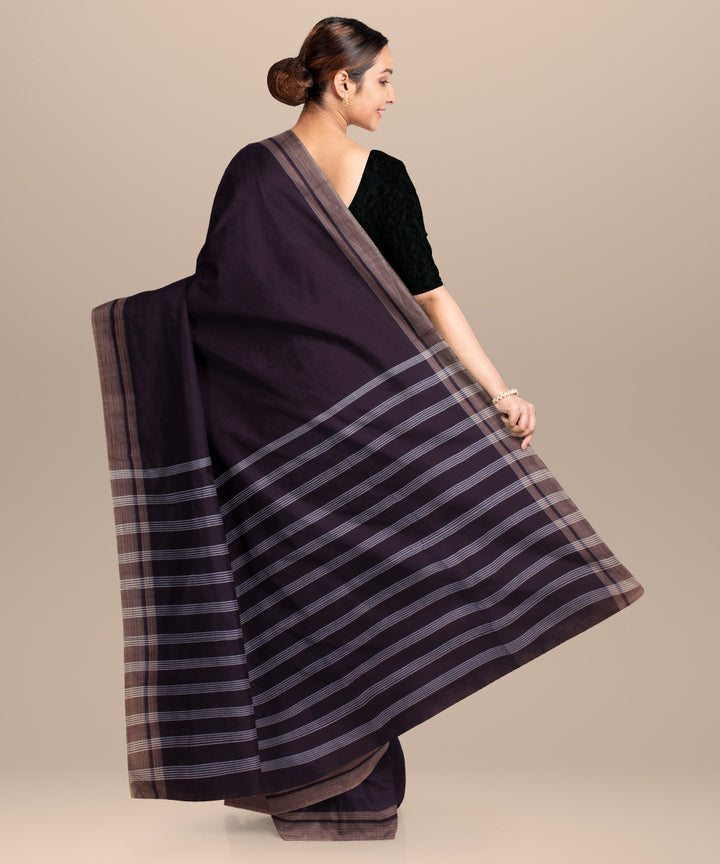 Purple striped pallu cotton handwoven khadi saree