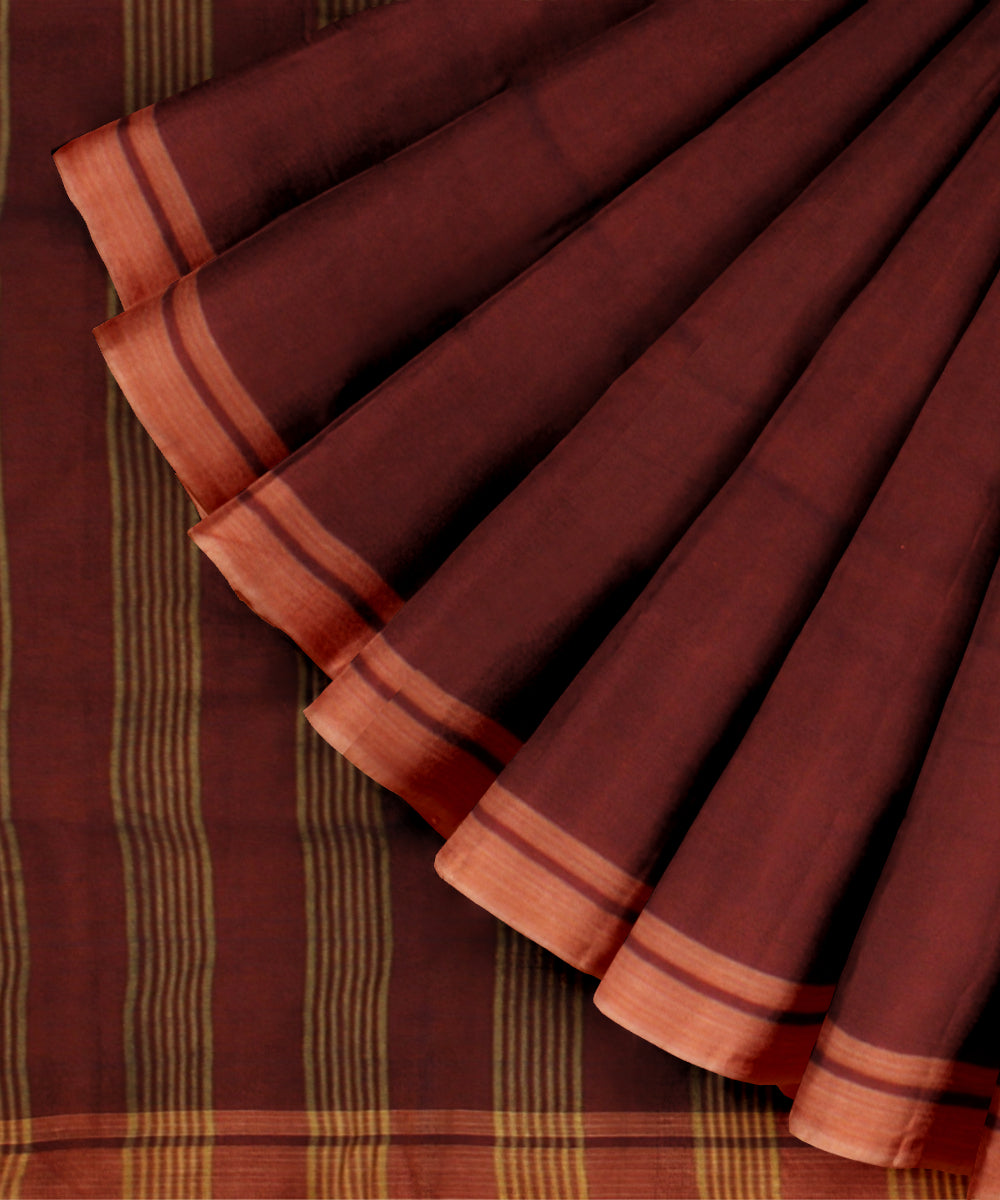 Orange striped pallu handloom cotton khadi saree