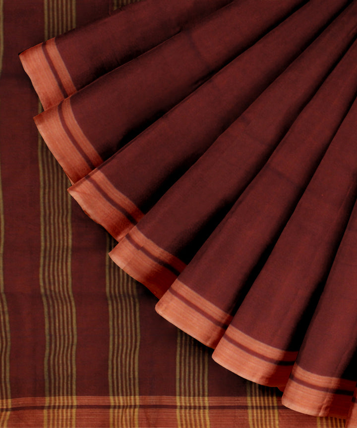 Orange striped pallu handloom cotton khadi saree