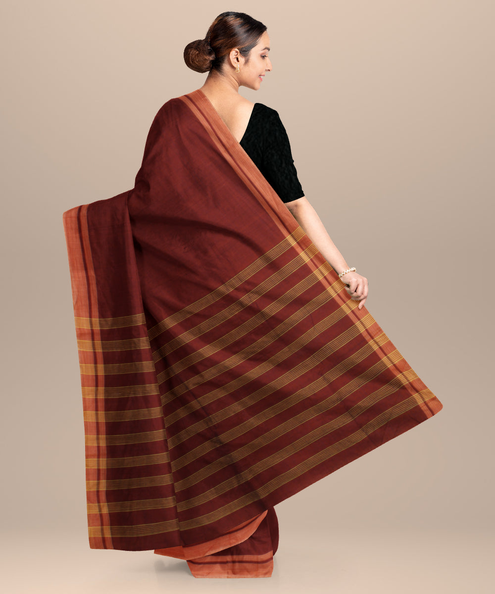 Orange striped pallu handloom cotton khadi saree