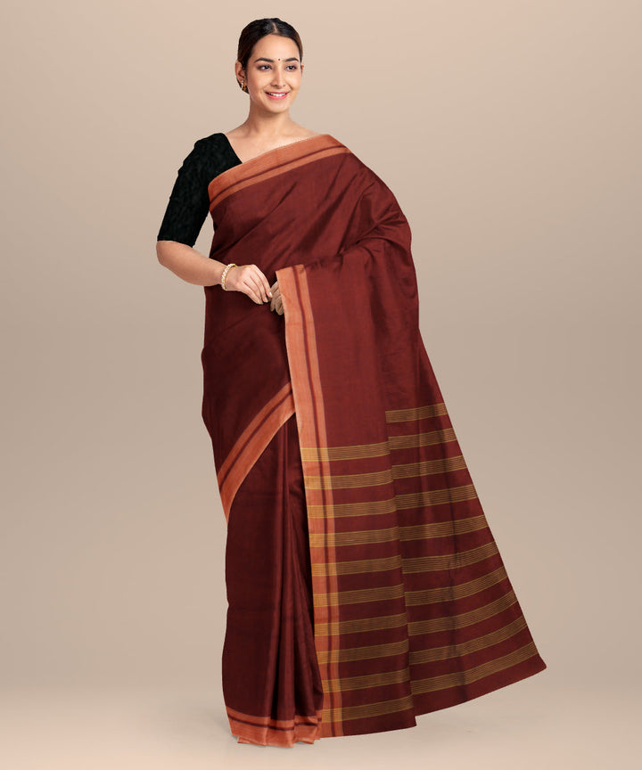 Orange striped pallu handloom cotton khadi saree
