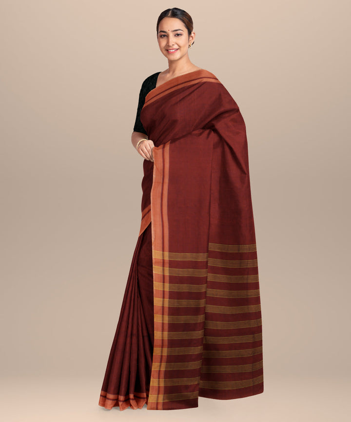 Orange striped pallu handloom cotton khadi saree
