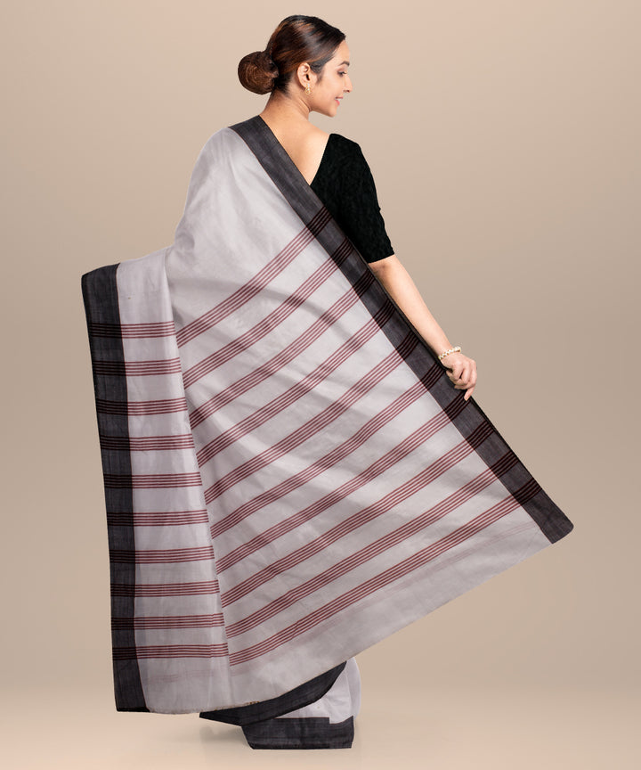 White red striped pallu cotton handwoven khadi saree