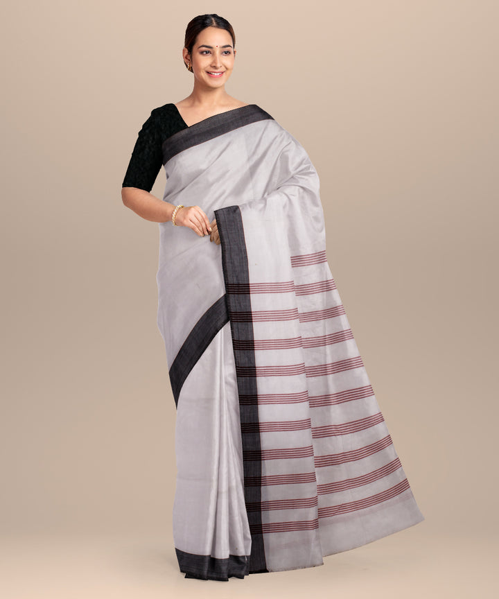 White red striped pallu cotton handwoven khadi saree