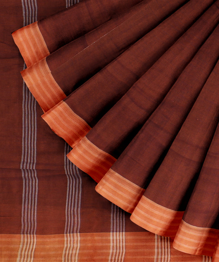 Orange striped pallu cotton handwoven khadi saree