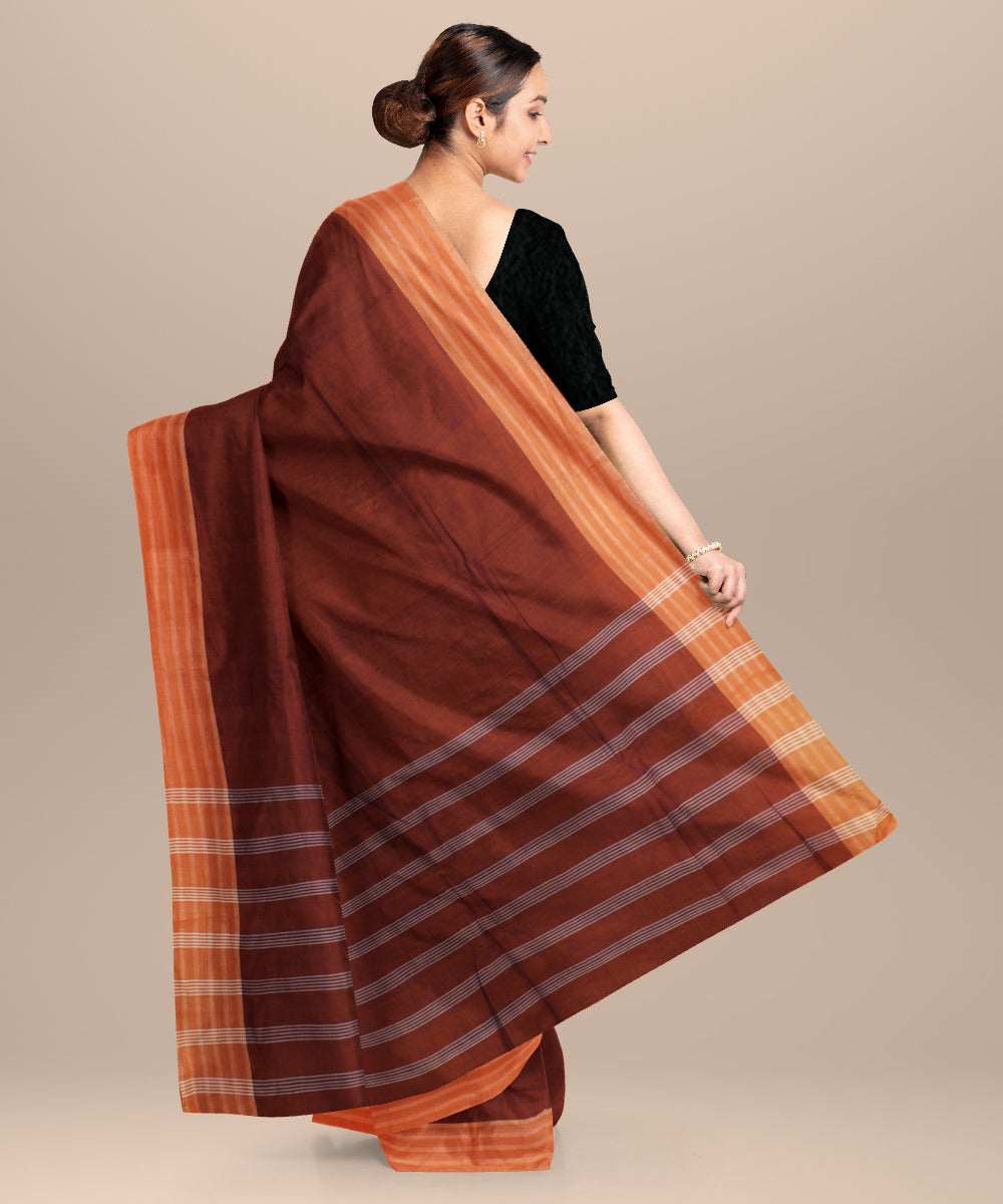 Orange striped pallu cotton handwoven khadi saree