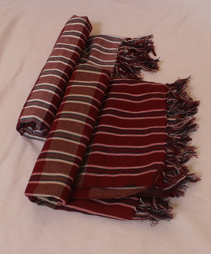 Red brown checked handwoven cotton khadi bath towel (set of 2pcs)