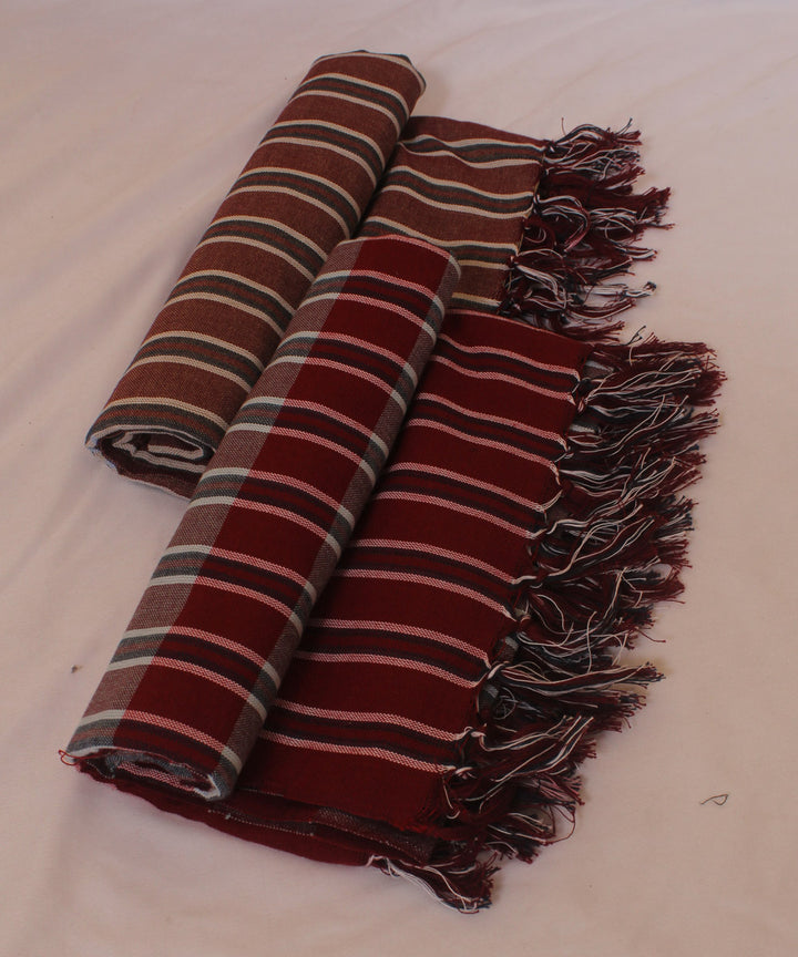 Brown red handwoven cotton khadibath towel (set of 2pcs)