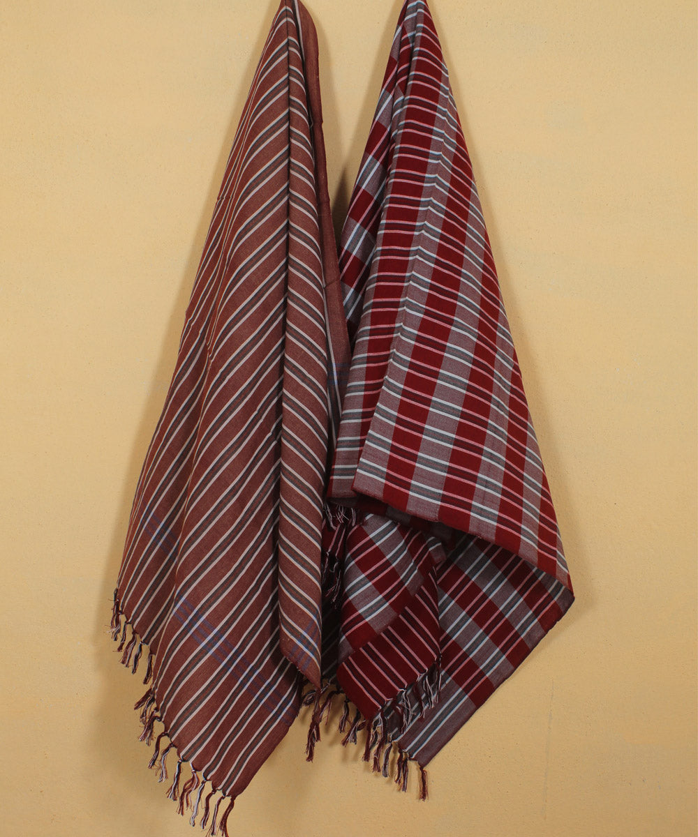 Brown red handwoven cotton khadibath towel (set of 2pcs)