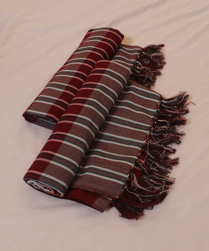 Red peach checked handwoven cotton khadi bath towel (set of 2pcs)