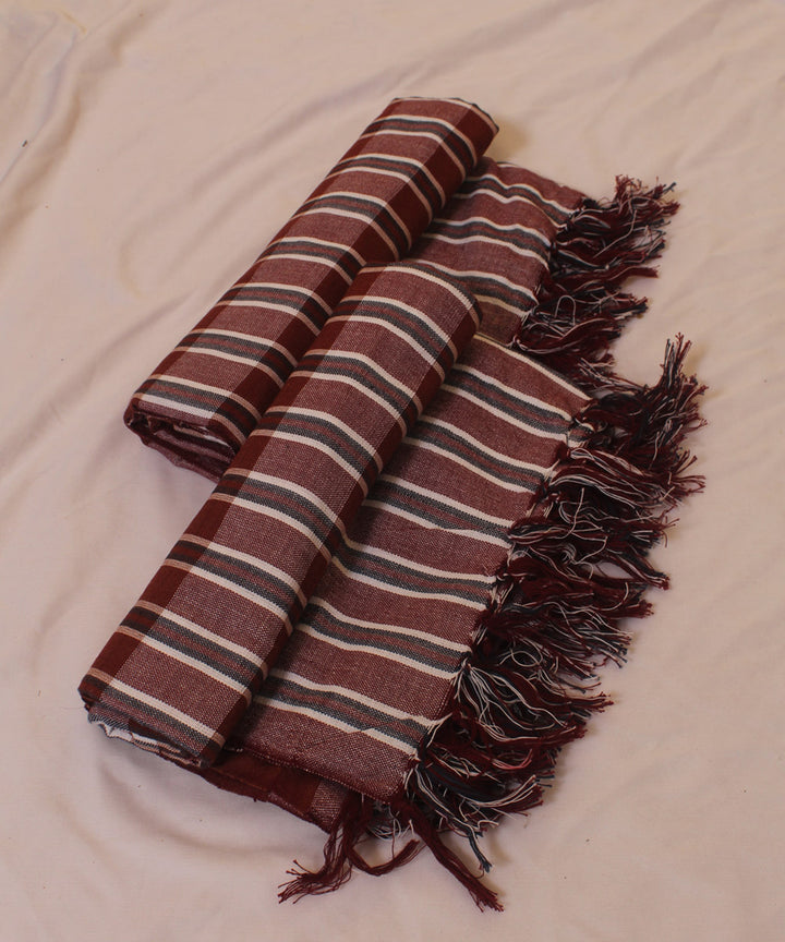 Brown peach checked handwoven cotton khadi bath towel (set of 2pcs)