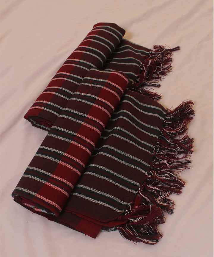 Red coffee checked handwoven cotton khadi bath towel (set of 2pcs)