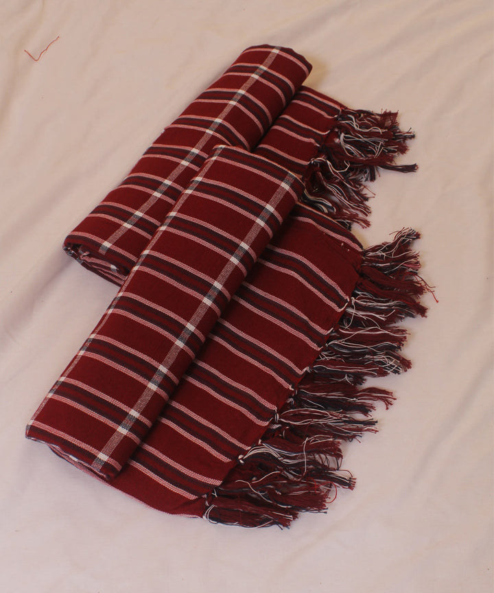 Red checked cotton handwoven khadi bath towel (set of 2pcs)