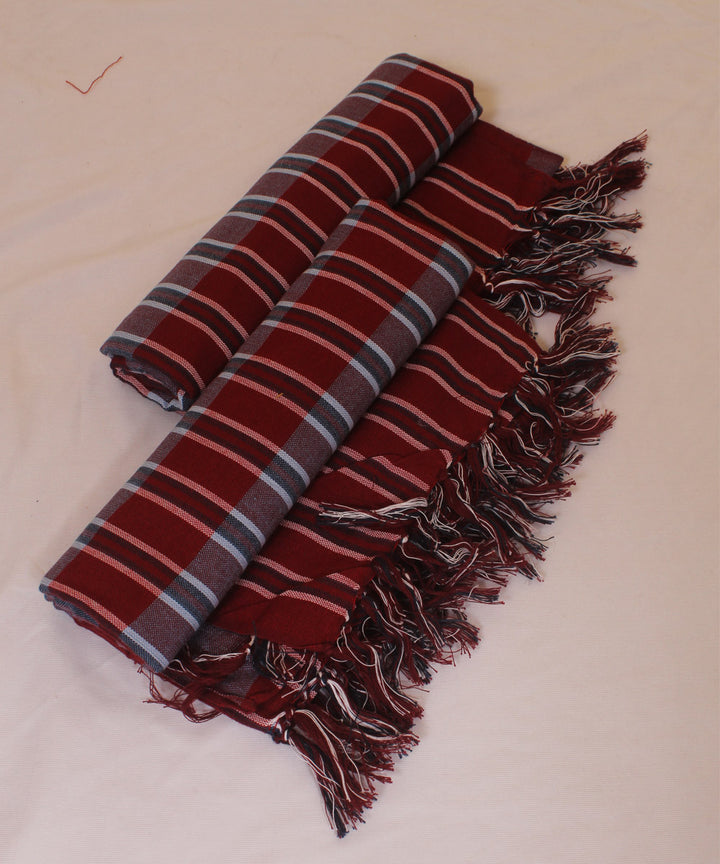 Red checked handloom cotton khadi bath towel (set of 2pcs)