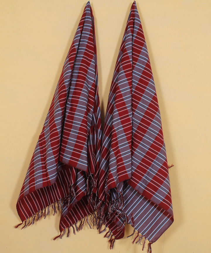 Red checked handloom cotton khadi bath towel (set of 2pcs)