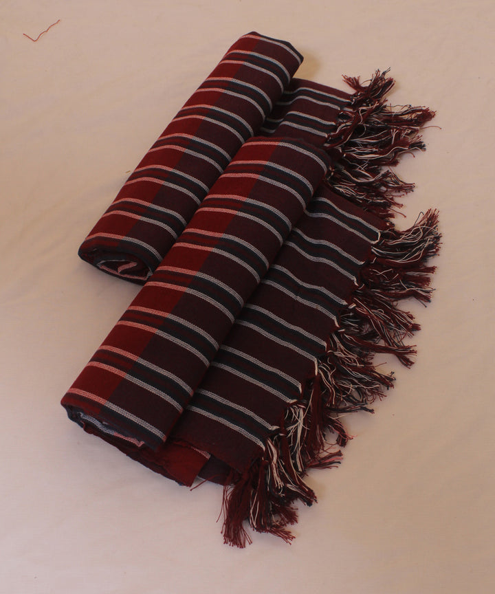 Maroon red checked handwoven cotton khadi bath towel (set of 2pcs)
