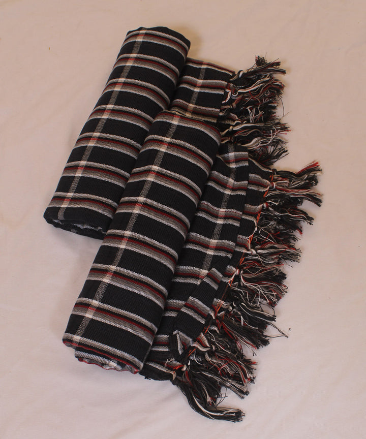 Grey grey checked handwoven cotton khadi bath towel (set of 2pcs)