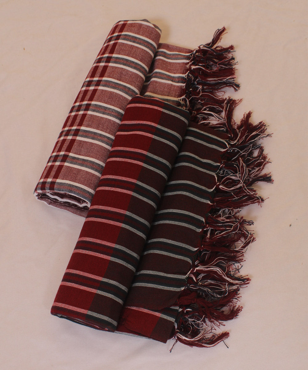 Peach coffee handloom cotton khadi bath towel (set of 2pcs)