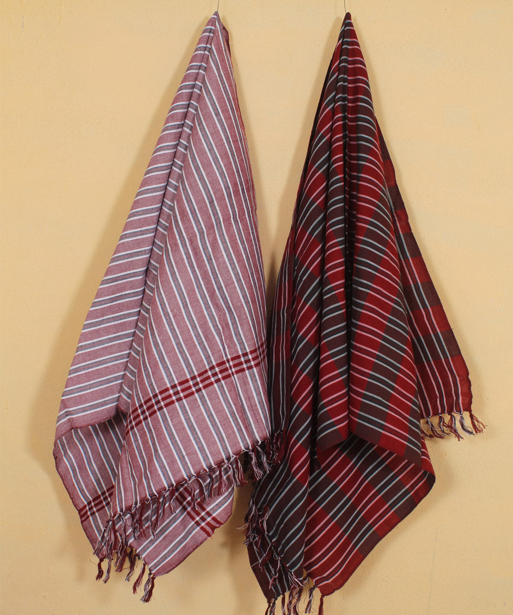 Peach coffee handloom cotton khadi bath towel (set of 2pcs)