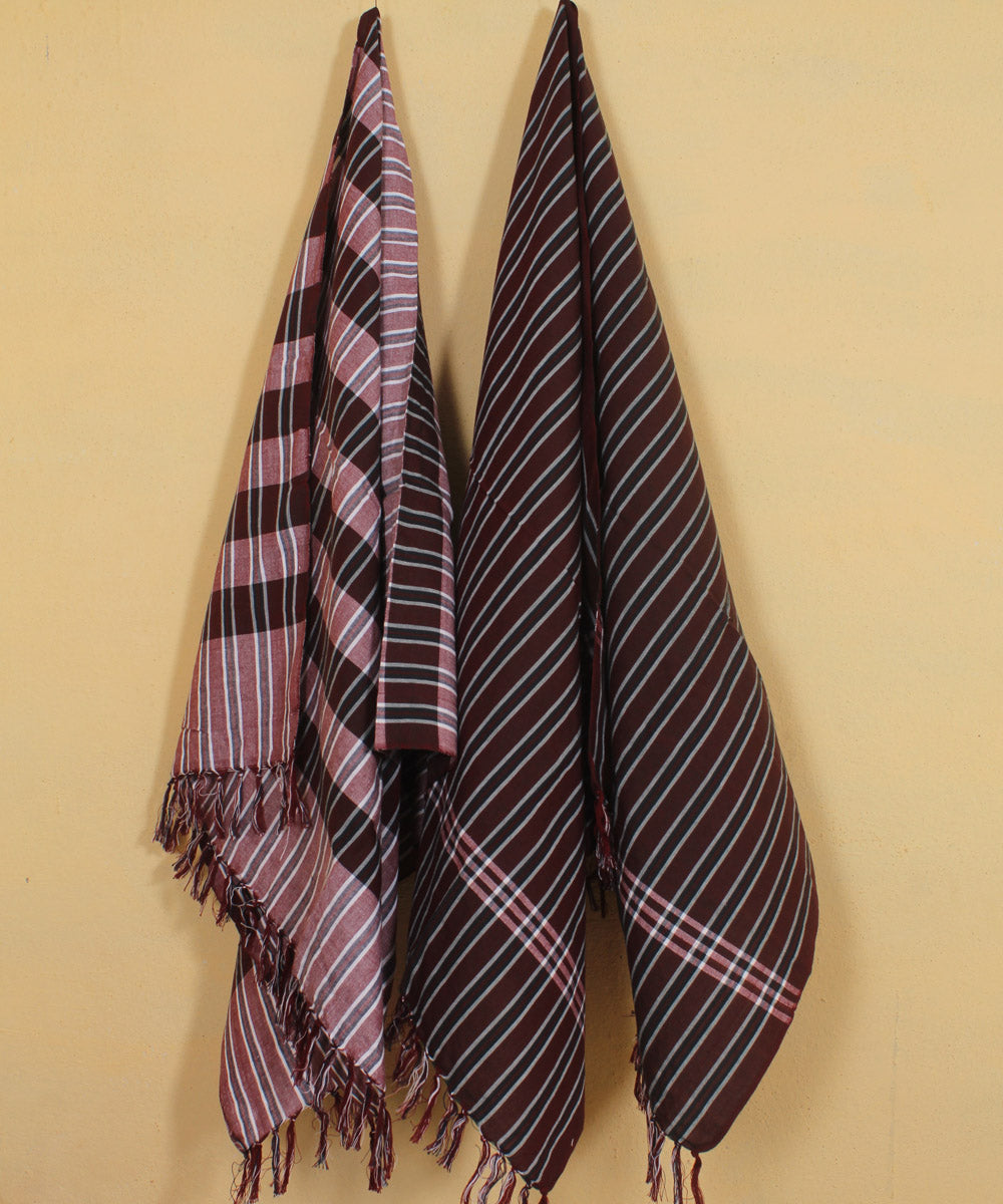 Peach coffee cotton khadi bath handwoven towel (set of 2pcs)