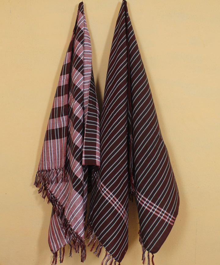 Peach coffee cotton khadi bath handwoven towel (set of 2pcs)
