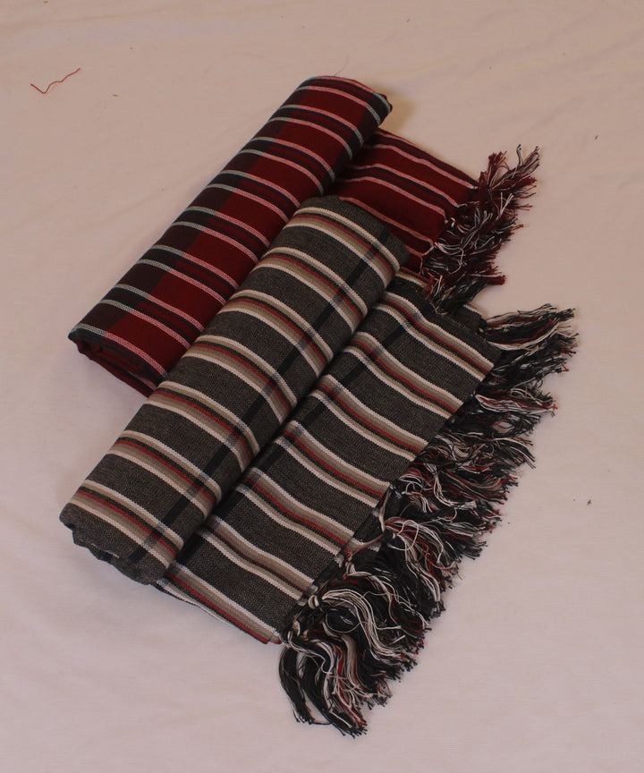 Red grey checked handwoven cotton khadi bath towel (set of 2pcs)