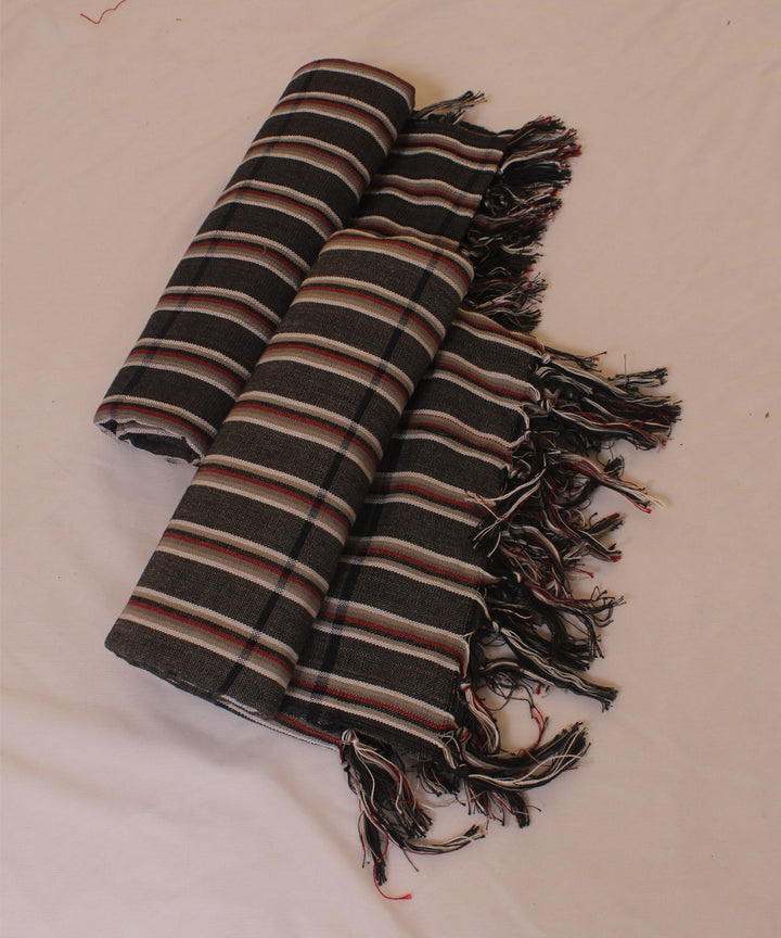 Grey striped handwoven cotton khadi bath towel (set of 2pcs)