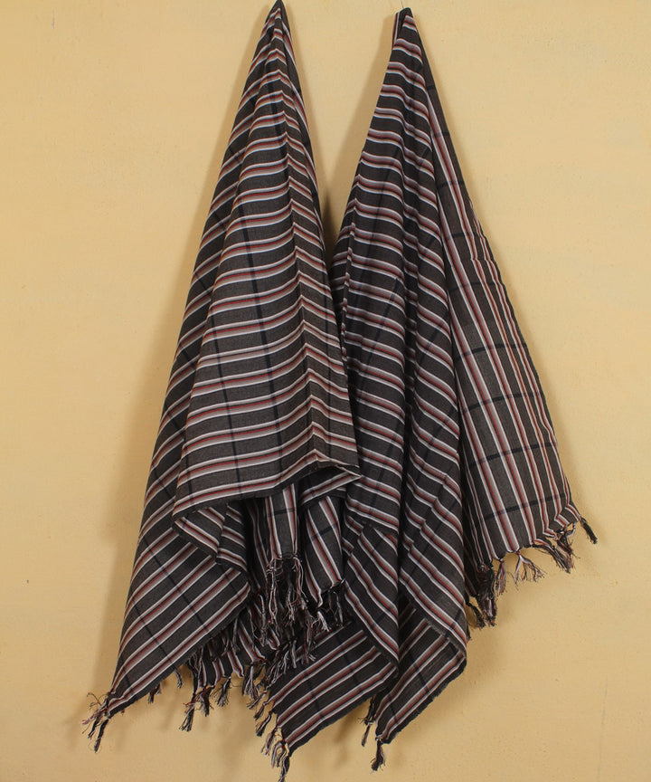 Grey striped handwoven cotton khadi bath towel (set of 2pcs)