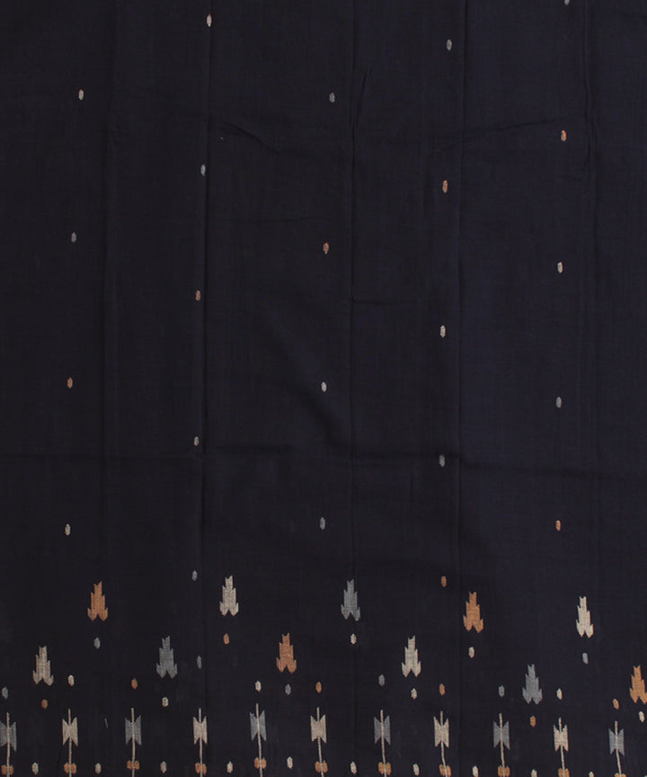 Blue handwoven geometric butti jamdani cotton fabric