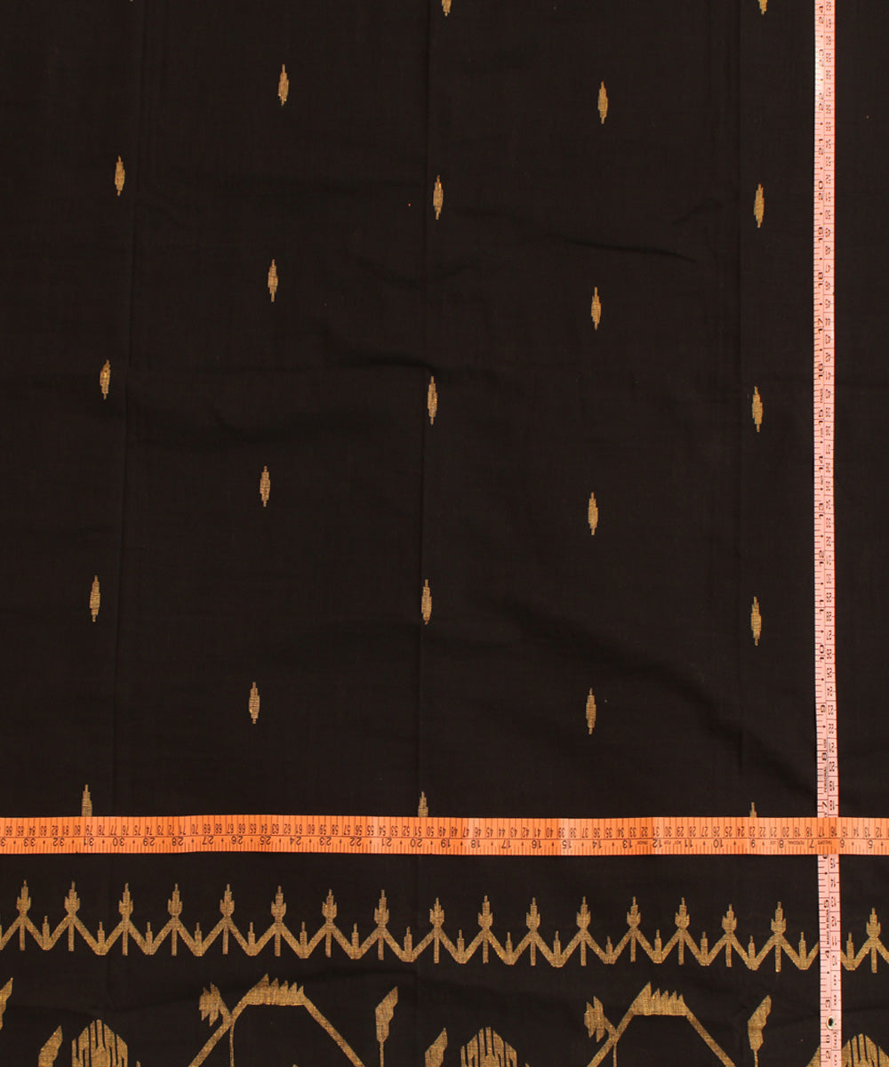 Black handwoven cotton geometric butti jamdani fabric