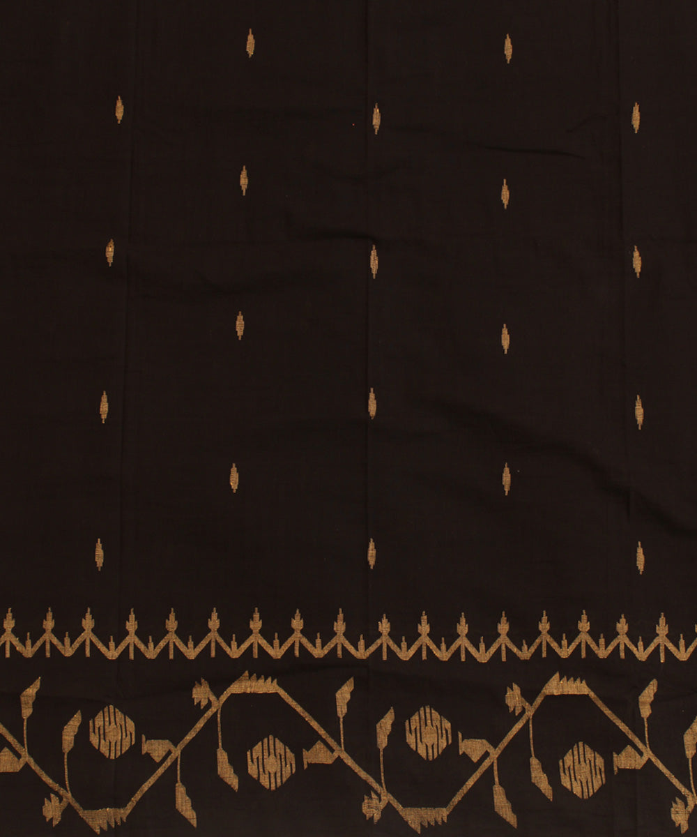 Black handwoven cotton geometric butti jamdani fabric