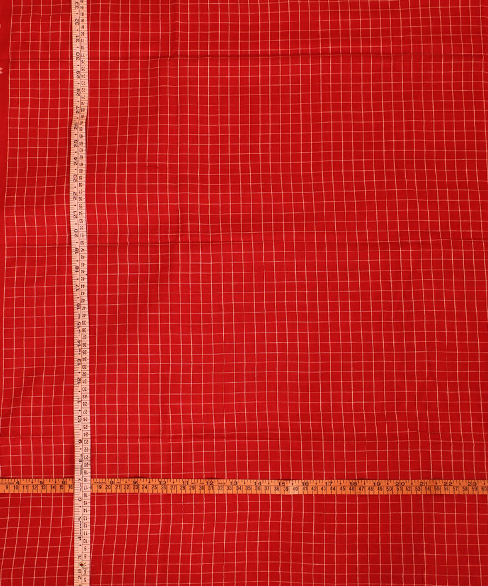 Red handwoven checks cotton jamdani fabric