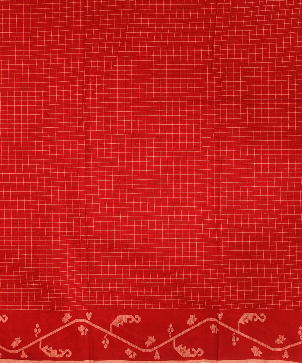 Red handwoven checks cotton jamdani fabric