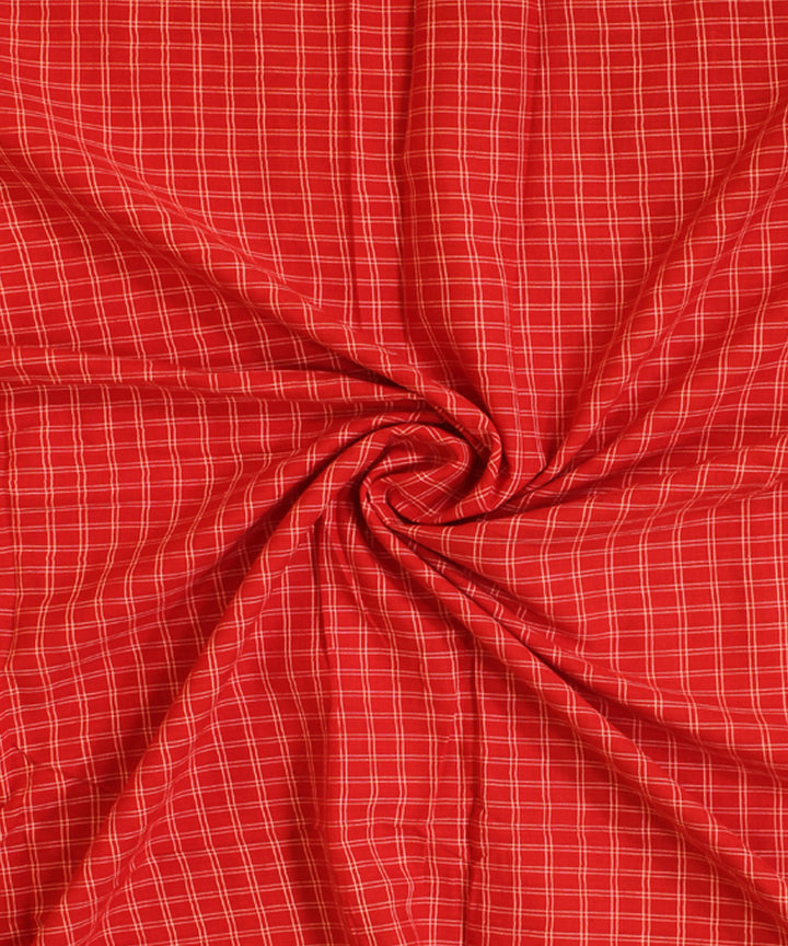 Red handwoven cotton checks jamdani fabric