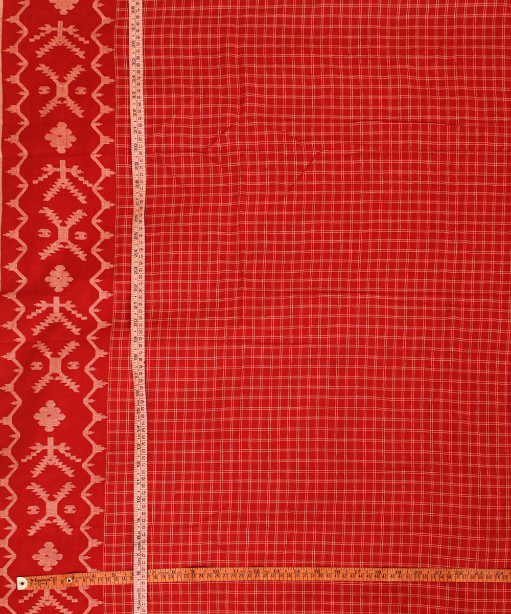 Red handwoven cotton checks jamdani fabric