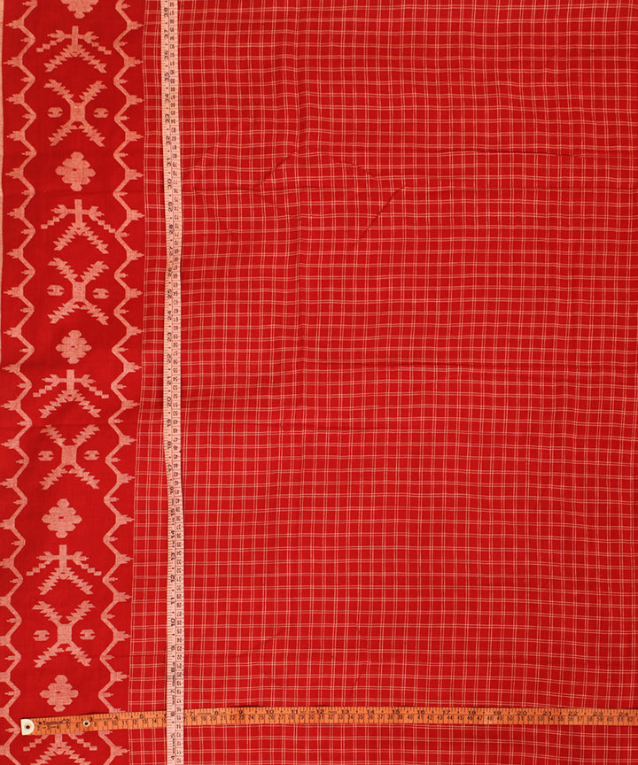 Red handwoven cotton checks jamdani fabric