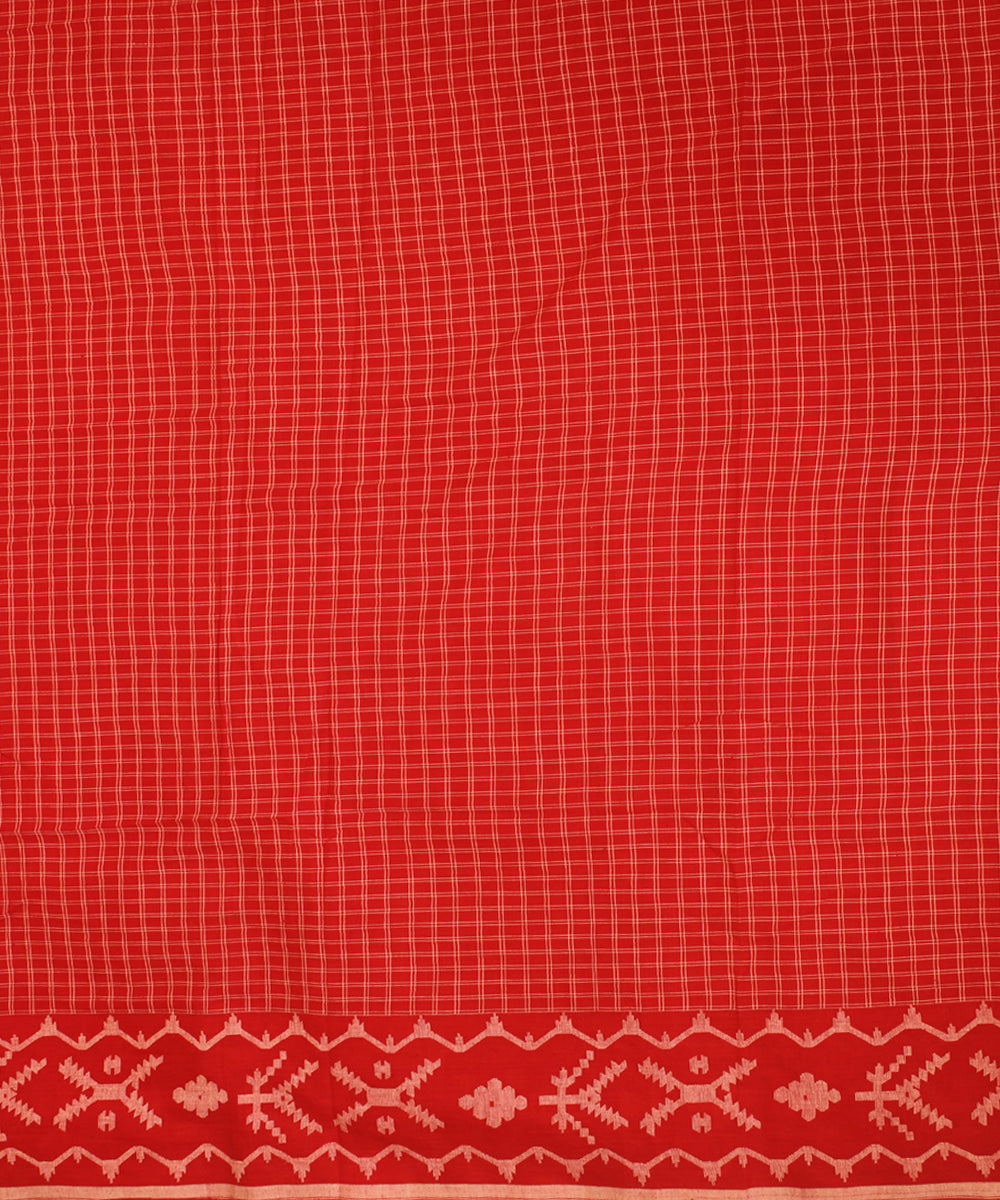 Red handwoven cotton checks jamdani fabric