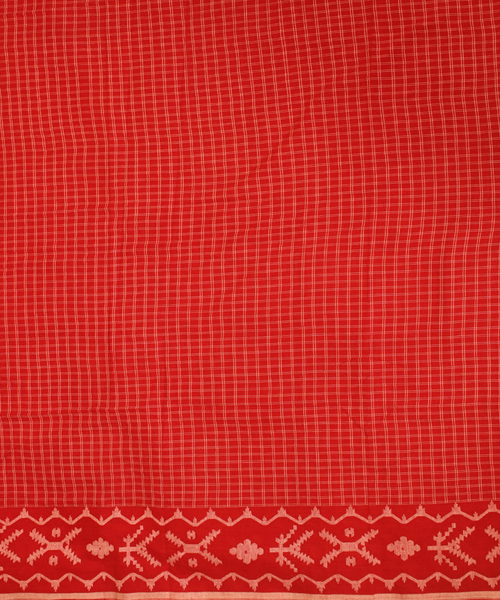 Red handwoven cotton checks jamdani fabric