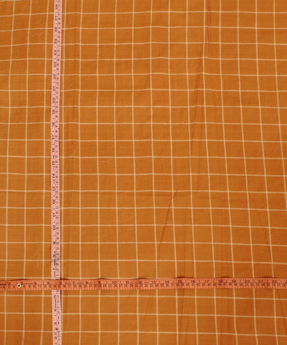 Brown handwoven checks cotton fabric