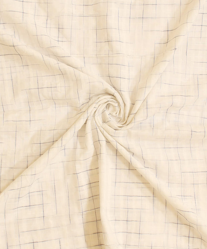 White blue cotton checks handwoven fabric