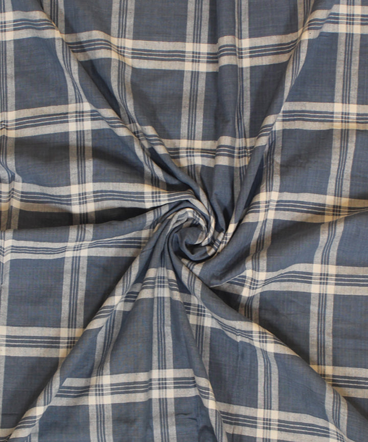 Blue white checks handwoven cotton fabric