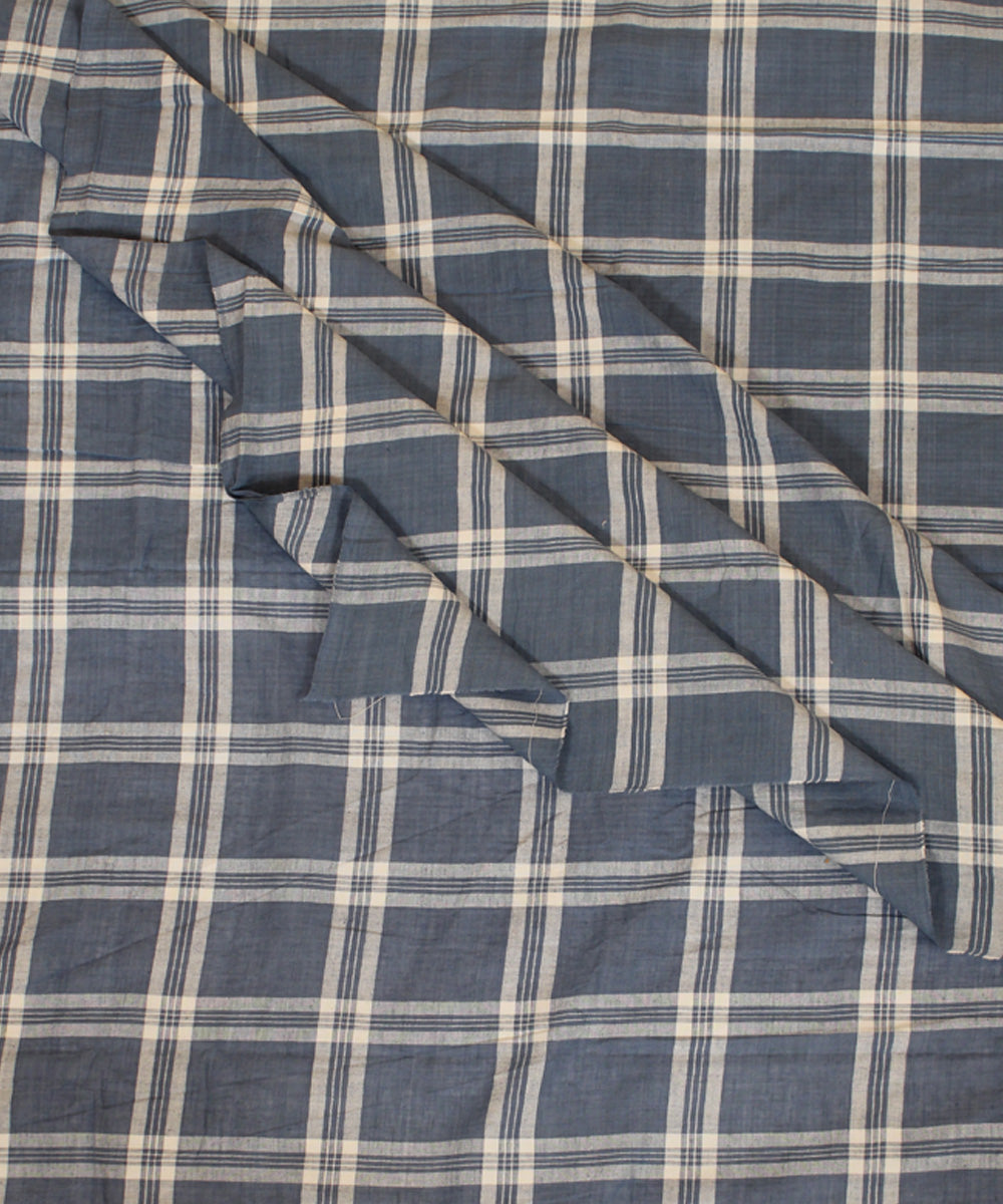 Blue white checks handwoven cotton fabric