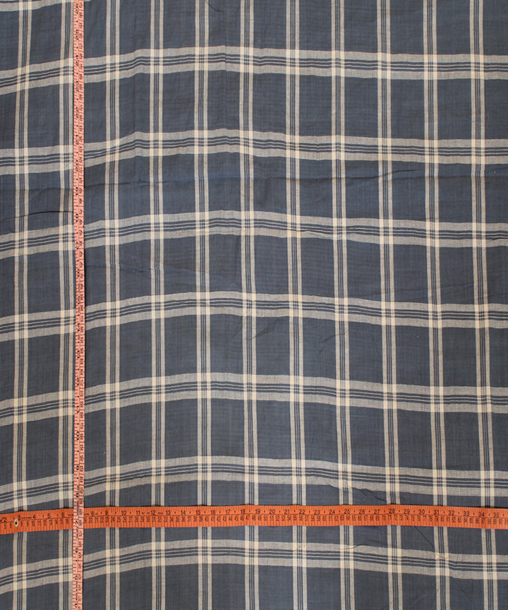 Blue white checks handwoven cotton fabric