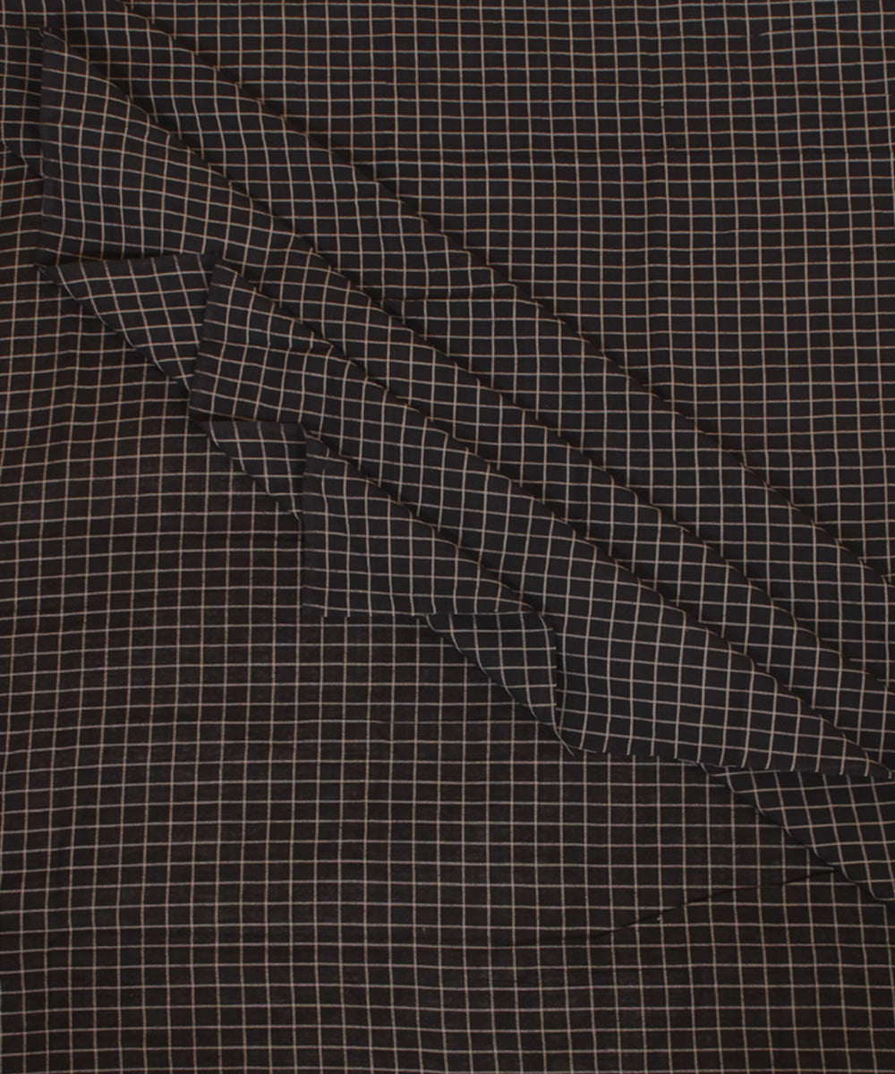 Blue white cotton checks handwoven fabric