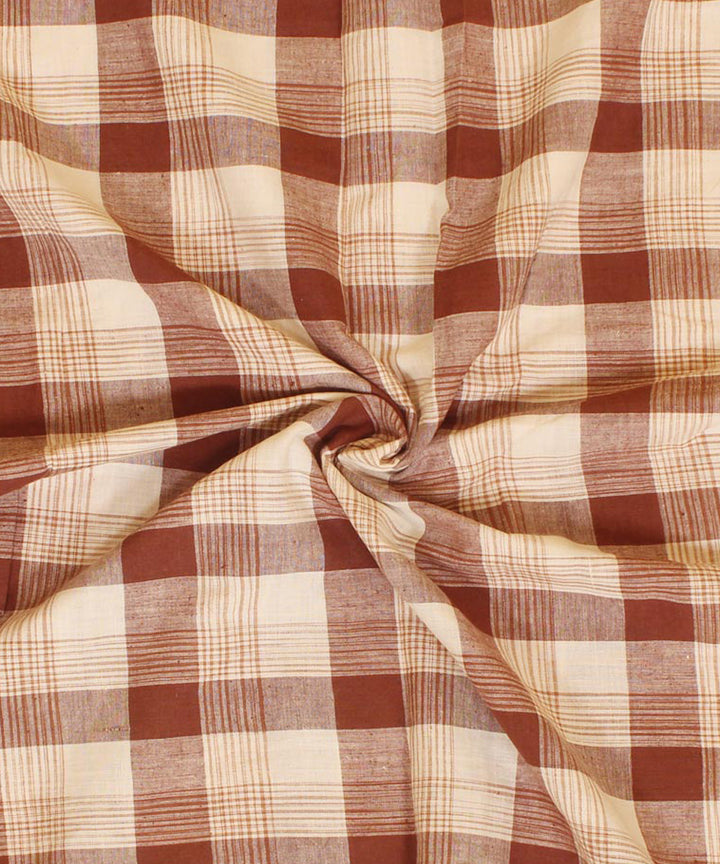 Brown white handwoven cotton checks fabric