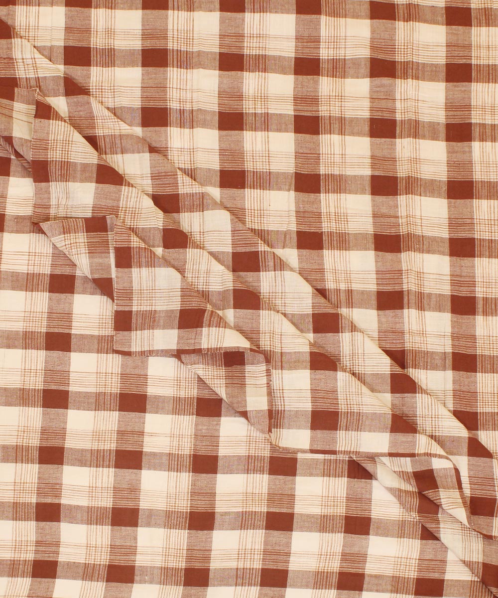 Brown white handwoven cotton checks fabric