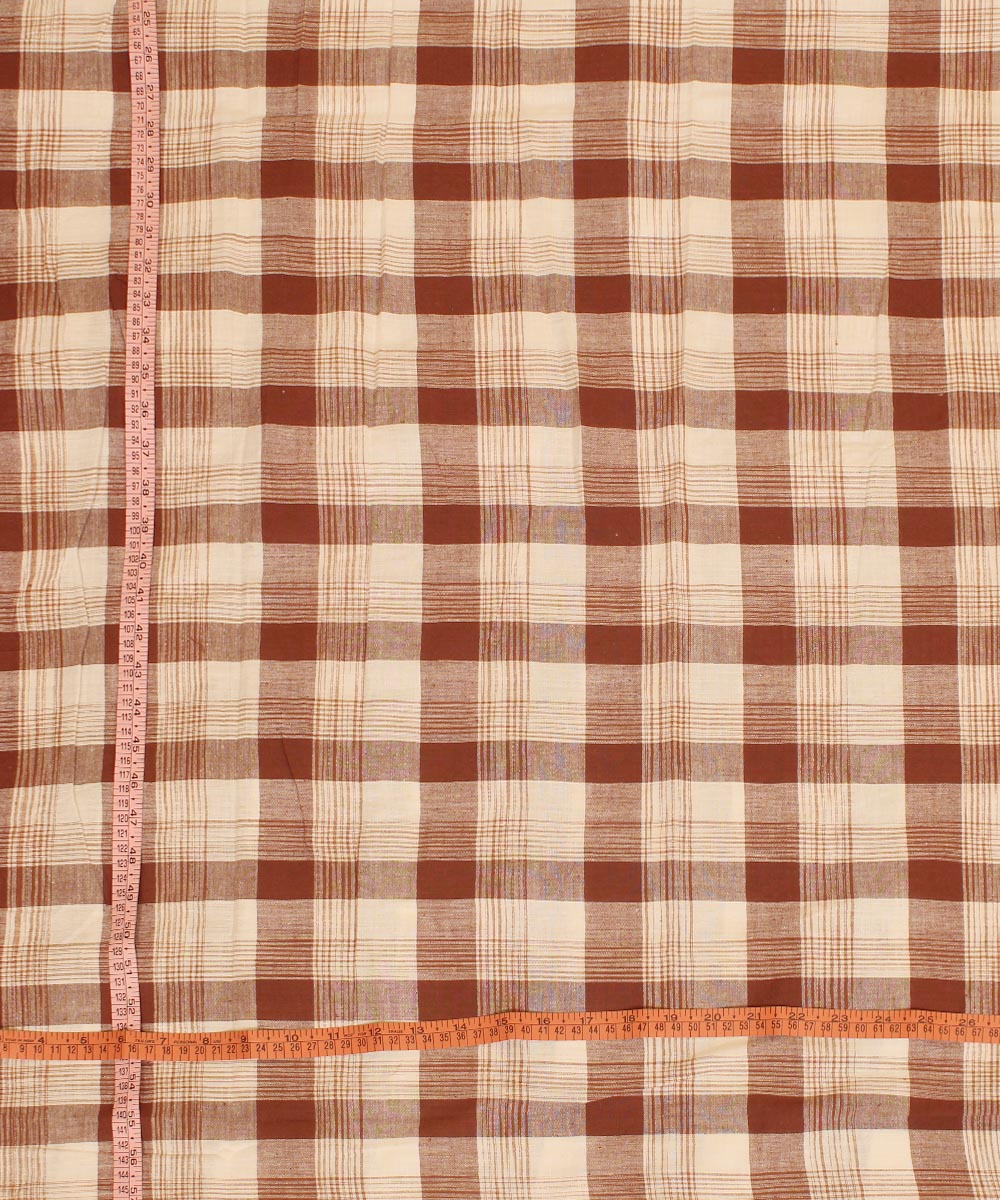 Brown white handwoven cotton checks fabric