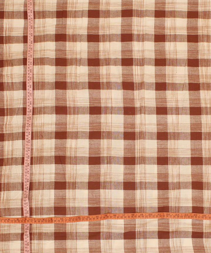 Brown white handwoven cotton checks fabric