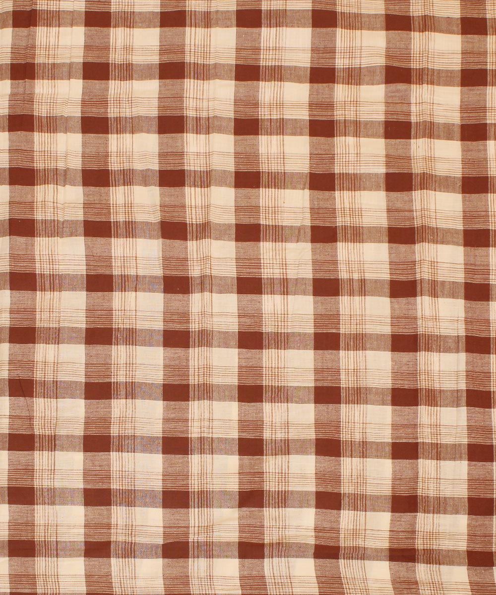 Brown white handwoven cotton checks fabric