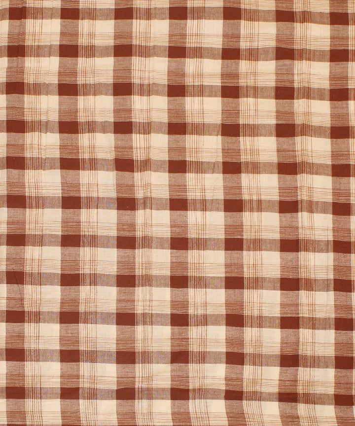 Brown white handwoven cotton checks fabric